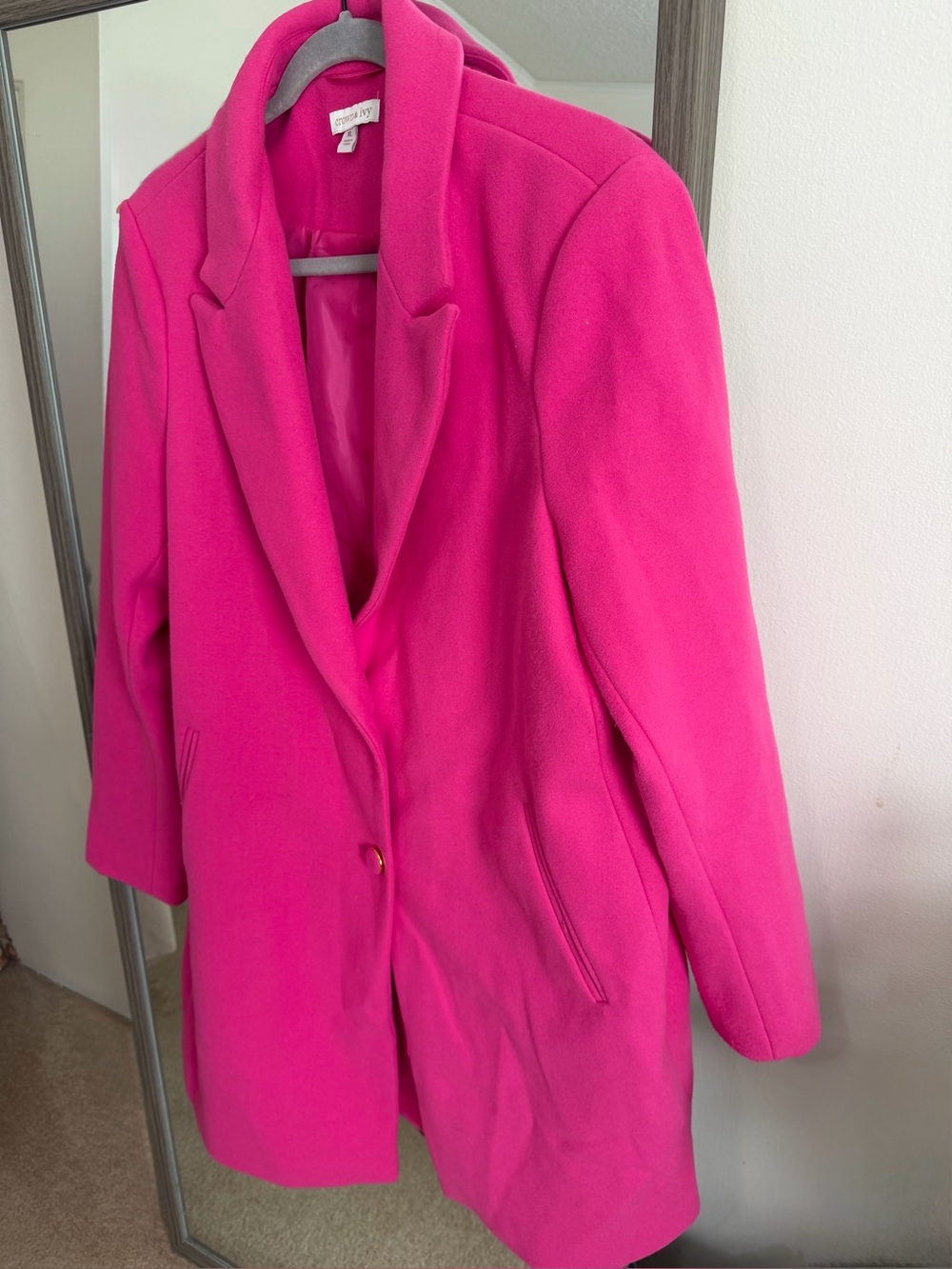 crown & ivy Hot Pink Wool-Blend Trench Coat